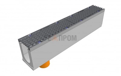 лоток водоотводный бетонный super dn100 h=210 с решеткой чугунной вч (комплект) кл. c250 с вертикальным водосливом

